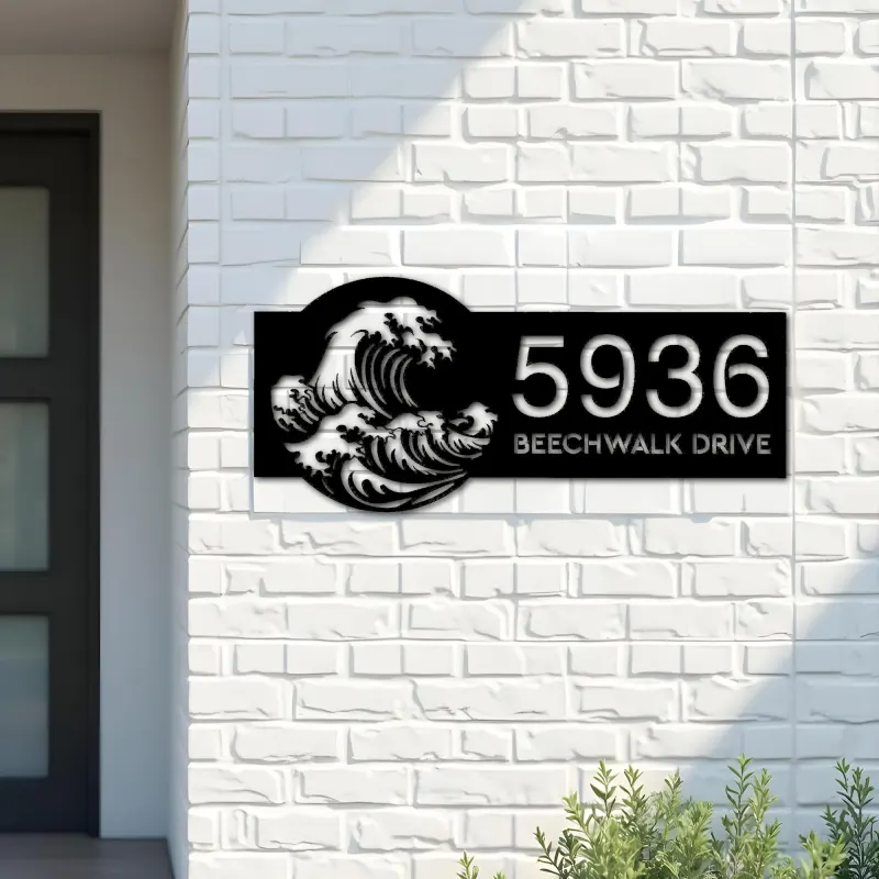 Custom Metal Wave Metal Address Sign, House number, Outdoor Number Signage, Yard Sign Address Plate