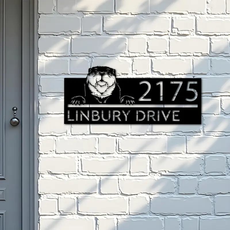 Custom Metal Peeking Otter Wild animal wildlife Metal Address Sign, House number, Outdoor Number Signage, Yard Sign Address Plate