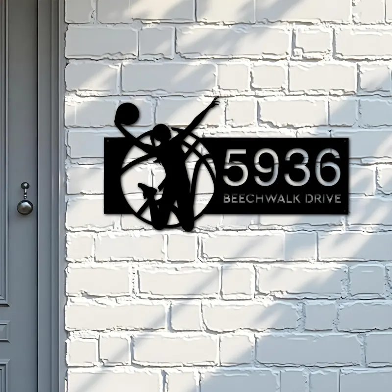 Custom Metal Female girl basketball player Metal Address Sign, House number, Outdoor Number Signage, Yard Sign Address Plate