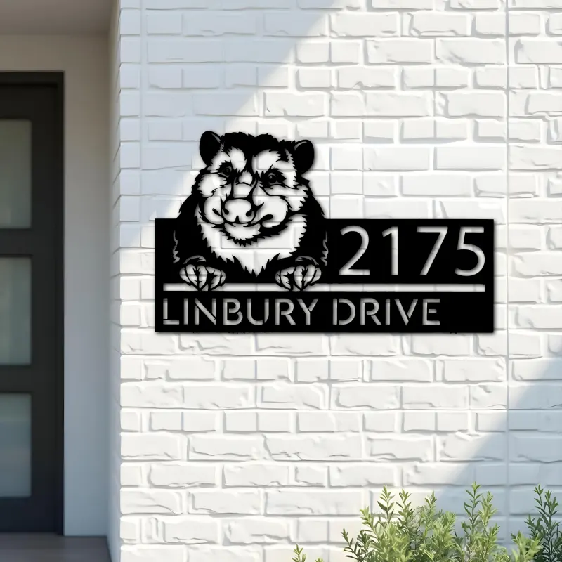 Custom Metal Peeking Possum Wild animal wildlife Metal Address Sign, House number, Outdoor Number Signage, Yard Sign Address Plate