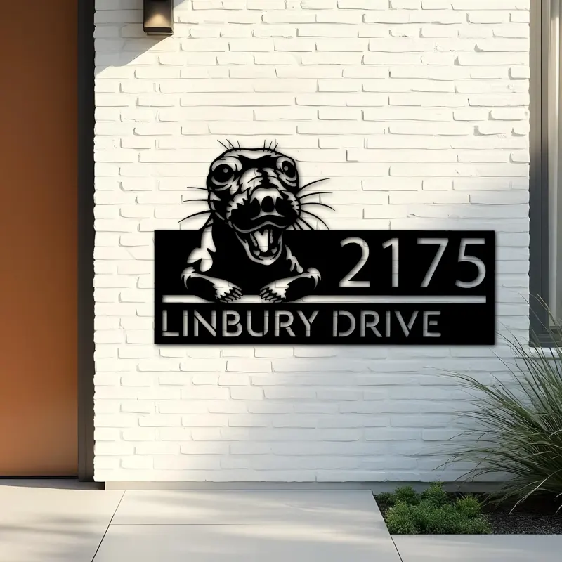Custom Metal Peeking Seal Wild animal wildlife Metal Address Sign, House number, Outdoor Number Signage, Yard Sign Address Plate
