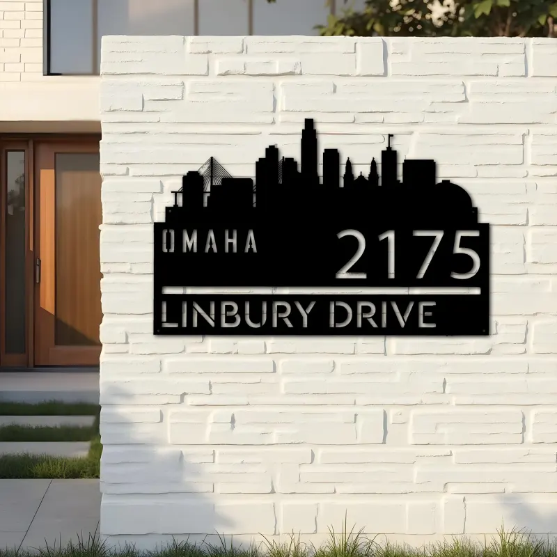 Custom Metal Omaha city skyline Metal Address Sign Hanging Address Plaque house number Yard Outdoor Sign
