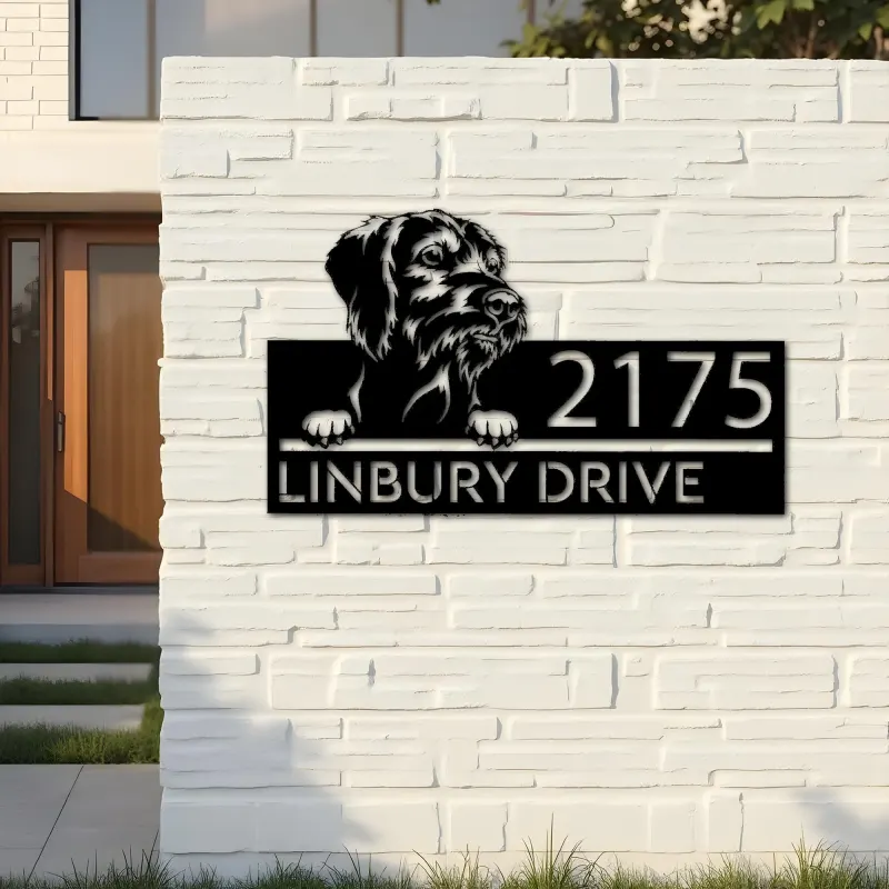 Custom Metal Wirehaired Vizsla dog Puppy Metal Address Sign House number Hanging Address Plaque Yard Sign Outdoor decor