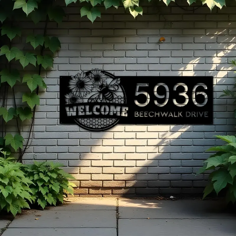 Custom Metal Bee hive honeycomb farmhouse Farm Ranch Metal Address Sign, House number, Outdoor Number Signage, Yard Sign Address Plate