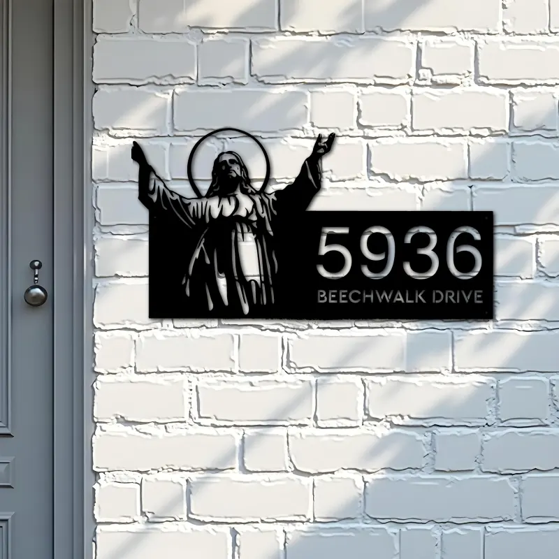 Custom Metal Jesus Christ Metal Address Sign House number Hanging Address Plaque Yard Sign Outdoor