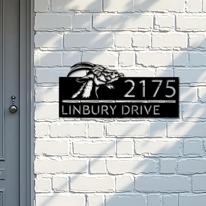 Custom Metal Peeking Goat farm animal ranch Metal Address Sign, House number, Outdoor Number Signage, Yard Sign Address Plate
