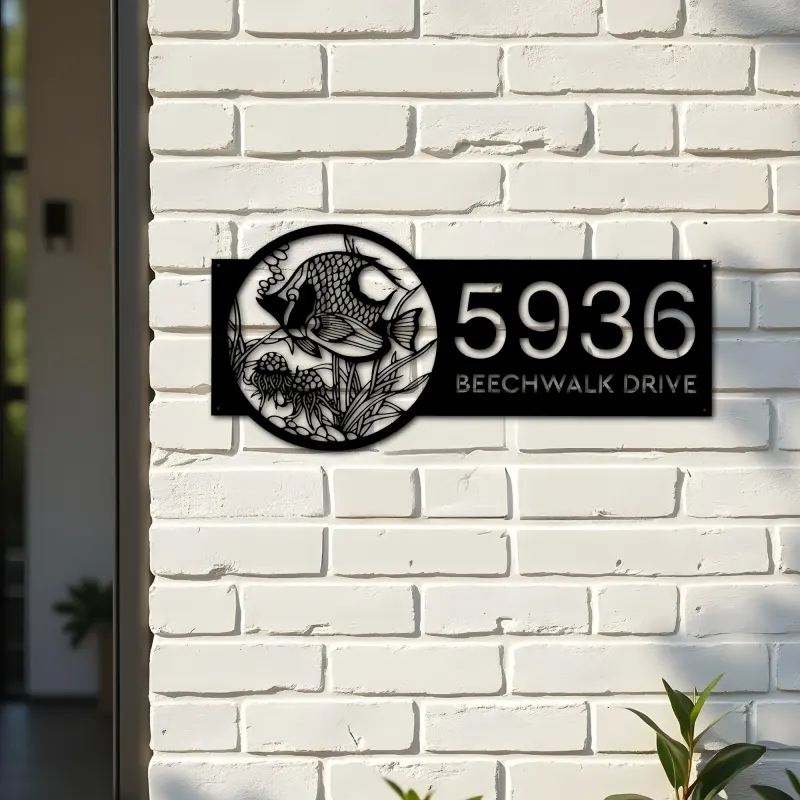 Custom Metal Fish sea life Metal Address Sign, House number, Outdoor Number Signage, Yard Sign Address Plate002