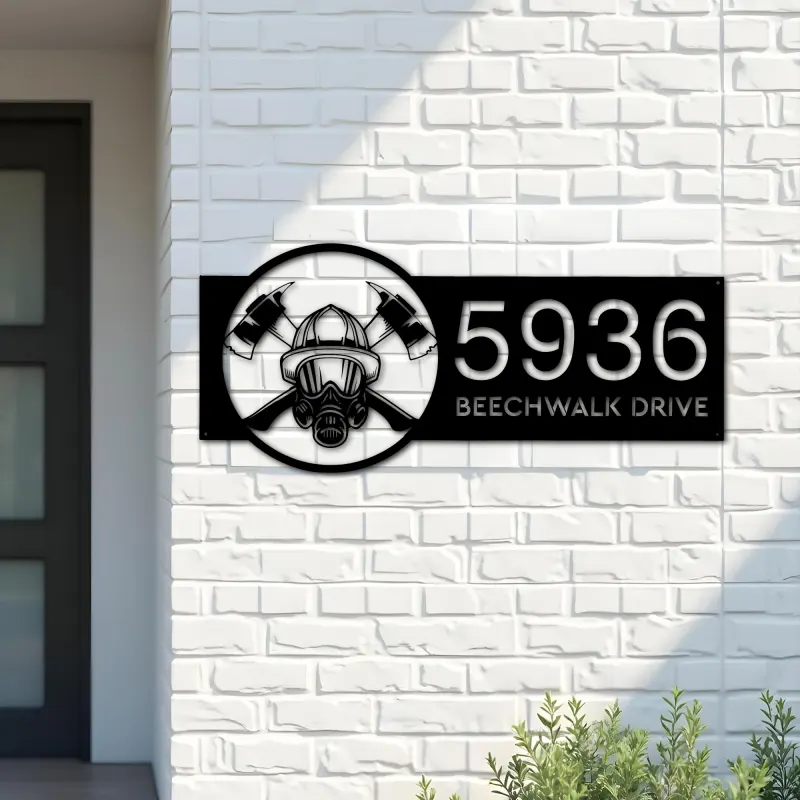 Custom Metal Firefighter fireman Metal Address Sign, House number, Outdoor Number Signage, Yard Sign Address Plate
