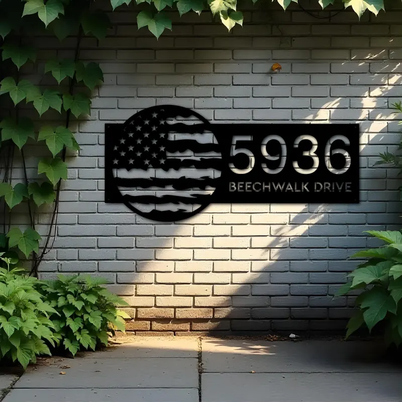 Custom Metal Distressed USA Flag Patriotic Metal Address Sign, House number, Outdoor Number Signage, Yard Sign Address Plate