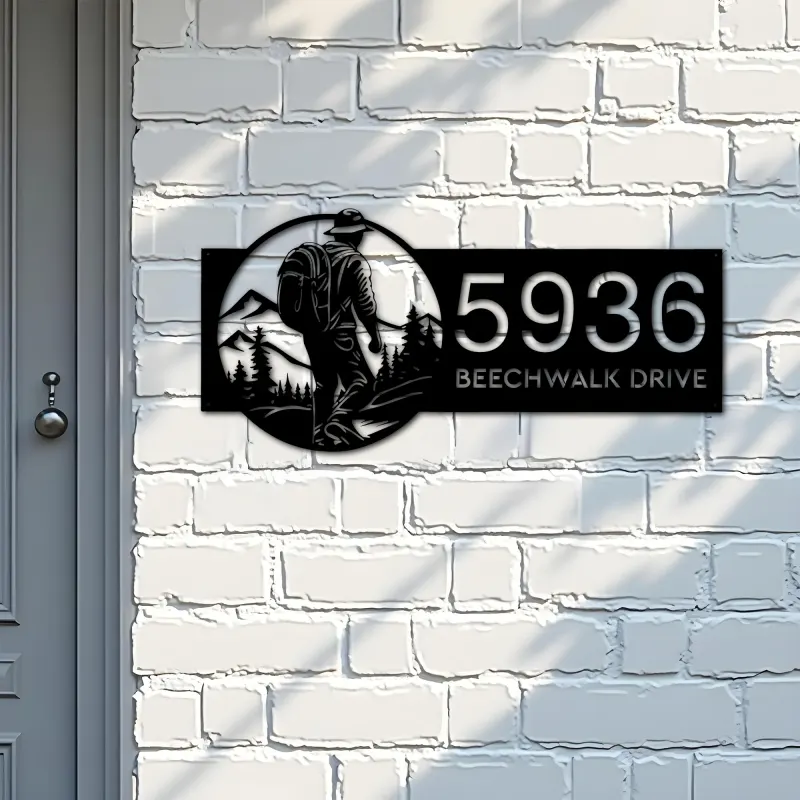 Custom Metal Hiking Camping mountain climbing Metal Address Sign, House number, Outdoor Number Signage, Yard Sign Address Plate