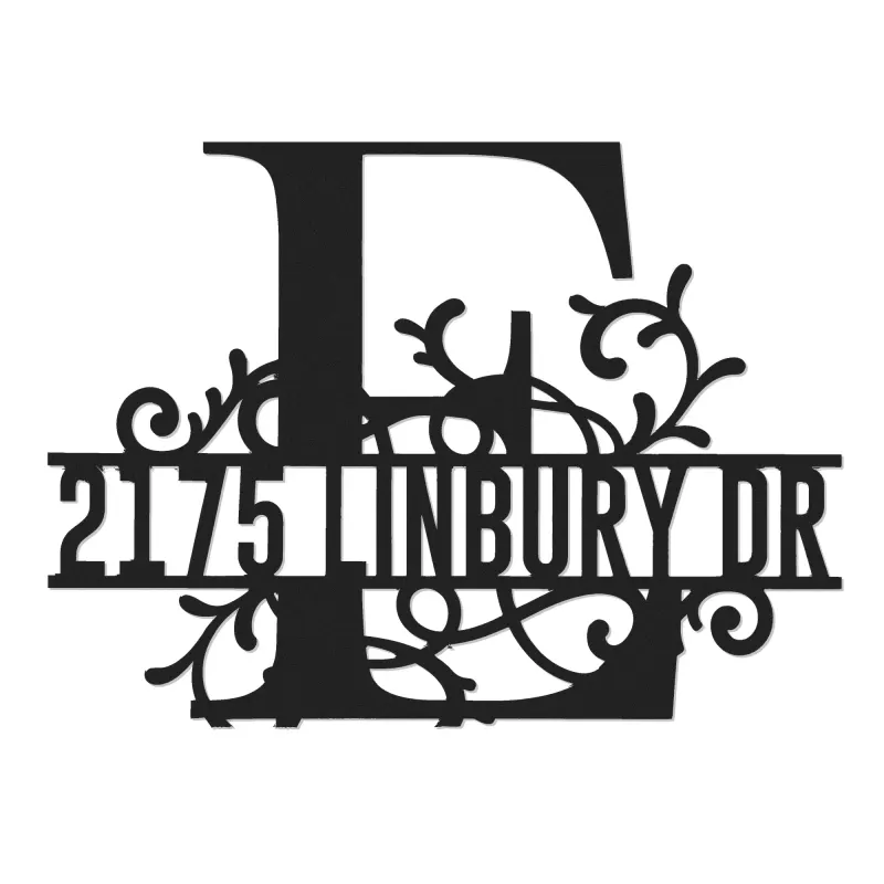 Custom Metal Floral Monogram Split Letter E Metal Address Sign House number Hanging Address Plaque Yard Sign Outdoor decor