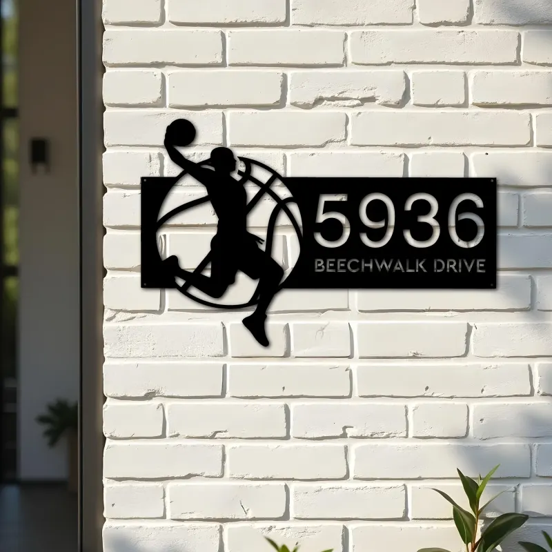 Custom Metal Basketball player Sport Metal Address Sign, House number, Outdoor Number Signage, Yard Sign Address Plate