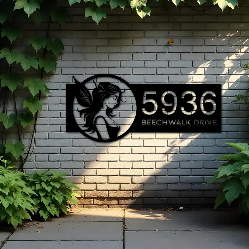 Custom Metal Fairy Metal Address Sign Custom Hanging Address Plaque House number Yard Sign Outdoor Sign
