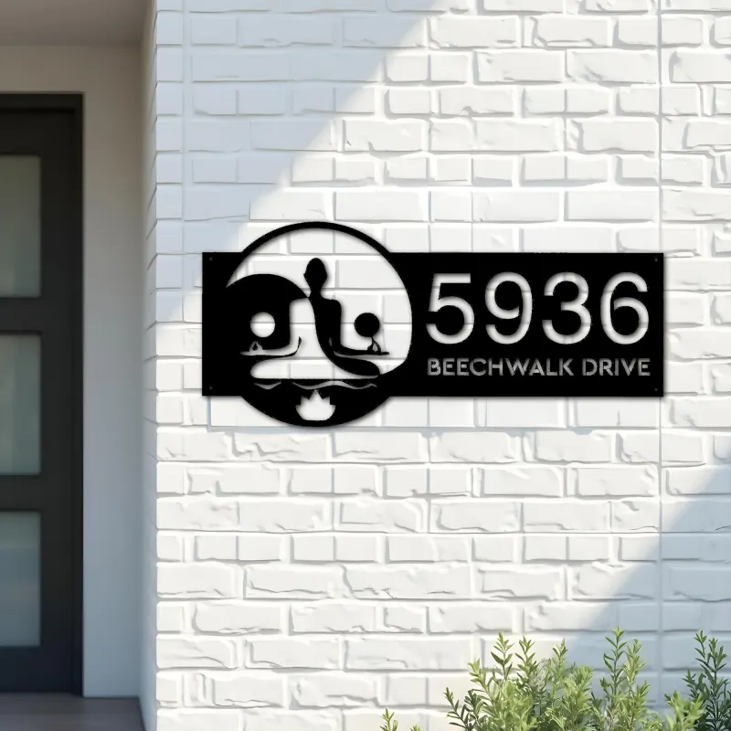 Custom Metal Yin Yang Yoga Namaste Metal Address Sign, House number, Outdoor Number Signage, Yard Sign Address Plate