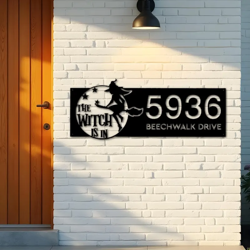 Custom Metal The witch is in halloween Metal Address Sign, House number, Outdoor Number Signage, Yard Sign Address Plate