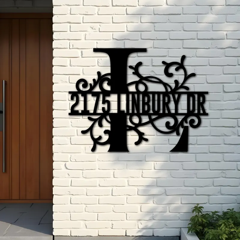 Custom Metal Floral Monogram Split Letter L Metal Address Sign House number Hanging Address Plaque Yard Sign Outdoor decor