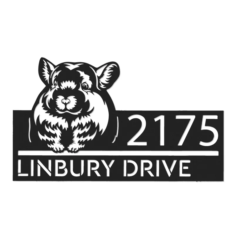 Custom Metal Peeking Chinchilla Wild animal wildlife Metal Address Sign, House number, Outdoor Number Signage, Yard Sign Address Plate