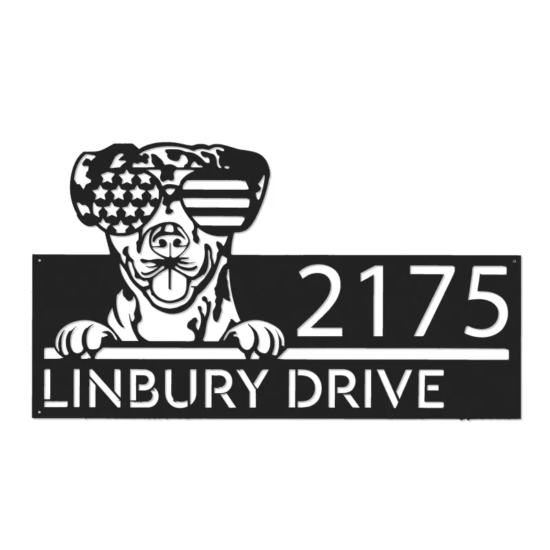 Custom Metal Catahoula dog US flag glasses Metal Address Sign House number Hanging Address Plaque Yard Sign Outdoor decor