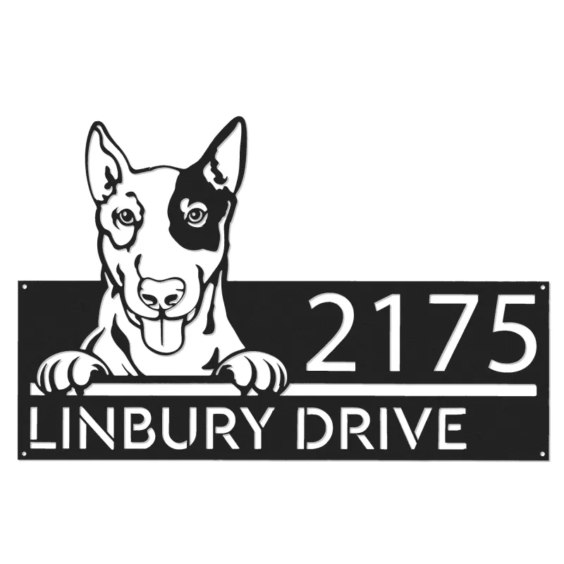 Custom Metal English Bullterrier dog Puppy Metal Address Sign House number Hanging Address Plaque Yard Sign Outdoor decor