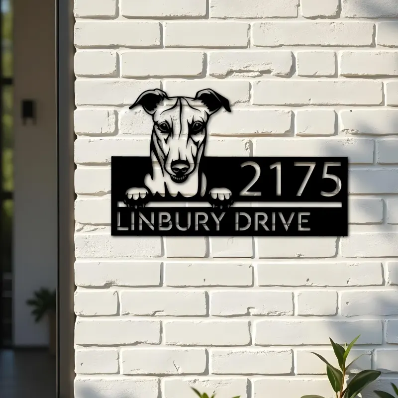 Custom Metal Greyhound dog Cute puppy Metal Address Sign House number Hanging Address Plaque Yard Sign Outdoor decor