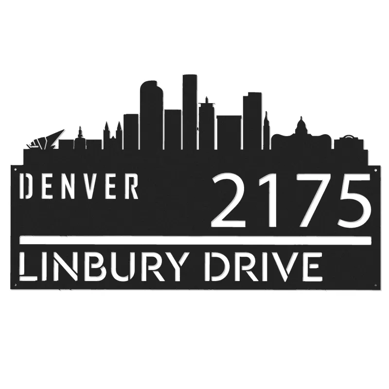 Custom Metal Denver city skyline Metal Address Sign Hanging Address Plaque house number Yard Outdoor Sign