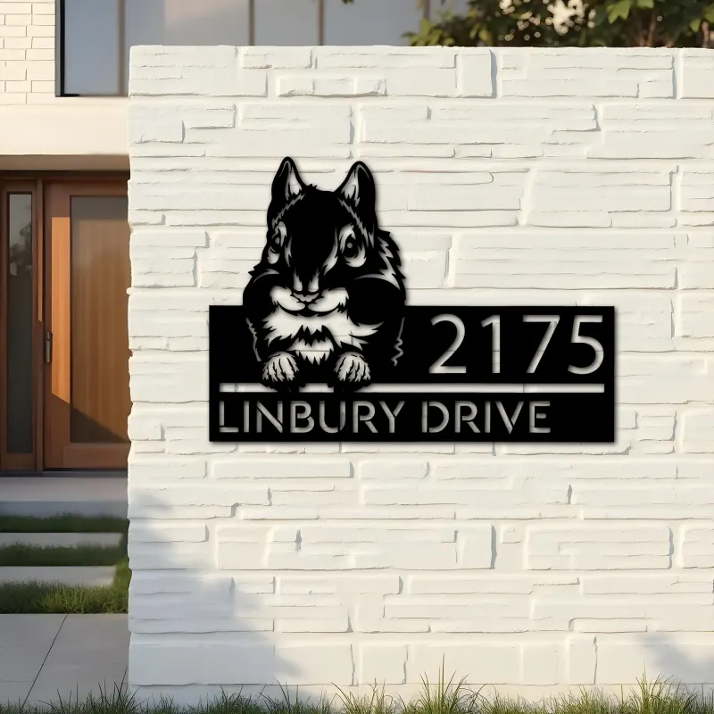 Custom Metal Peeking Chipmunk Wild animal wildlife Metal Address Sign, House number, Outdoor Number Signage, Yard Sign Address Plate