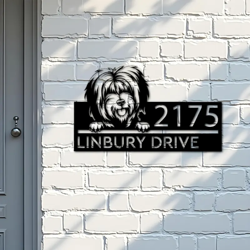 Custom Metal Tibetan Terrier dog Puppy Metal Address Sign House number Hanging Address Plaque Yard Sign Outdoor decor