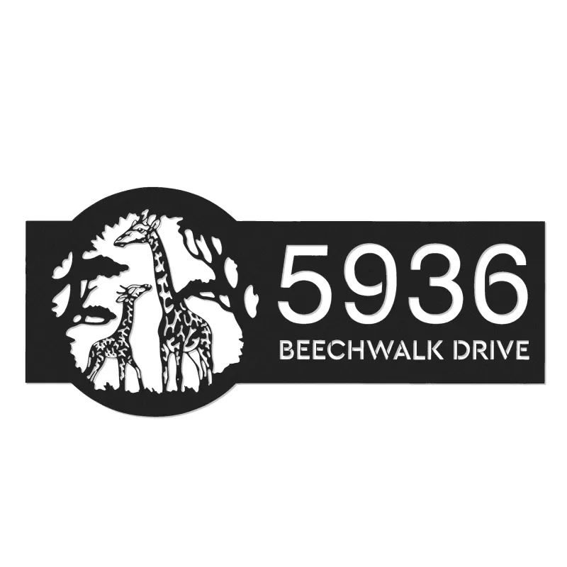 Custom Metal Giraffe Wild animal wildlife Metal Address Sign, House number, Outdoor Number Signage, Yard Sign Address Plate