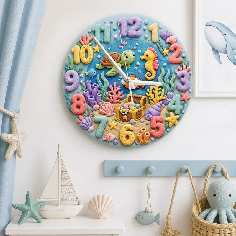 Pastel Under The Sea Kids Room Wall Clock