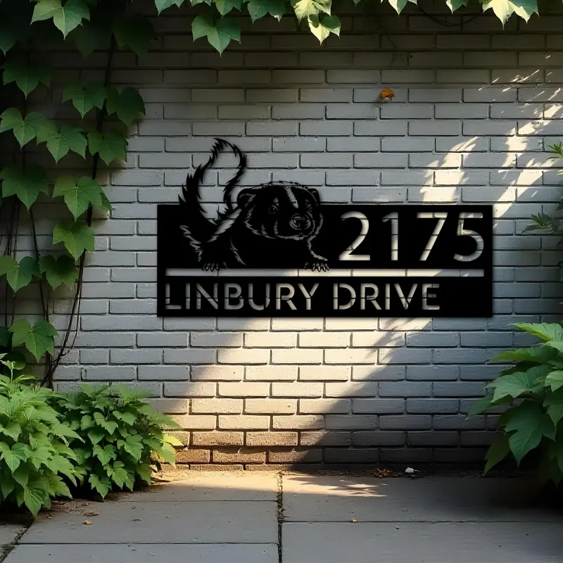 Custom Metal Peeking Skunk Wild animal wildlife Metal Address Sign, House number, Outdoor Number Signage, Yard Sign Address Plate