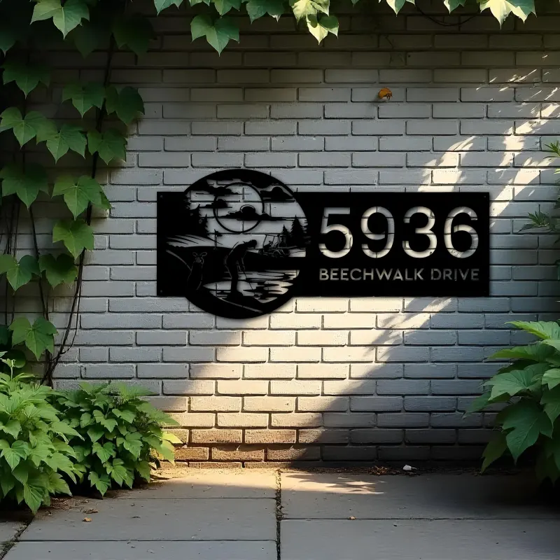 Custom Metal Golf club Golfer Metal Address Sign Custom House Number Hanging Address Plaque Yard Sign Outdoor Sign