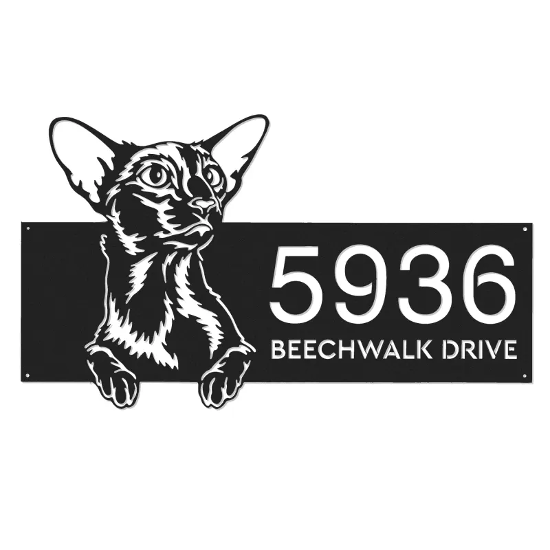 Custom Metal Oriental Shorthair Cute peeking cat Metal Address Sign, House number, Outdoor Number Signage, Yard Sign Address Plate