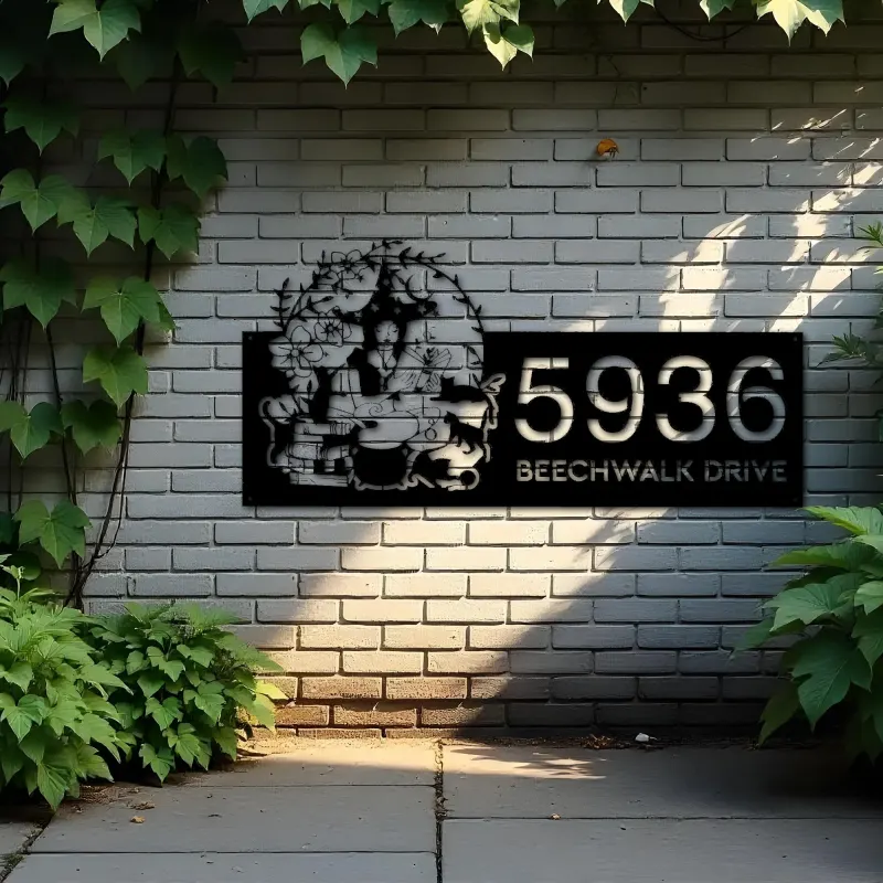 Custom Metal Witch and black cat halloween Metal Address Sign, House number, Outdoor Number Signage, Yard Sign Address Plate