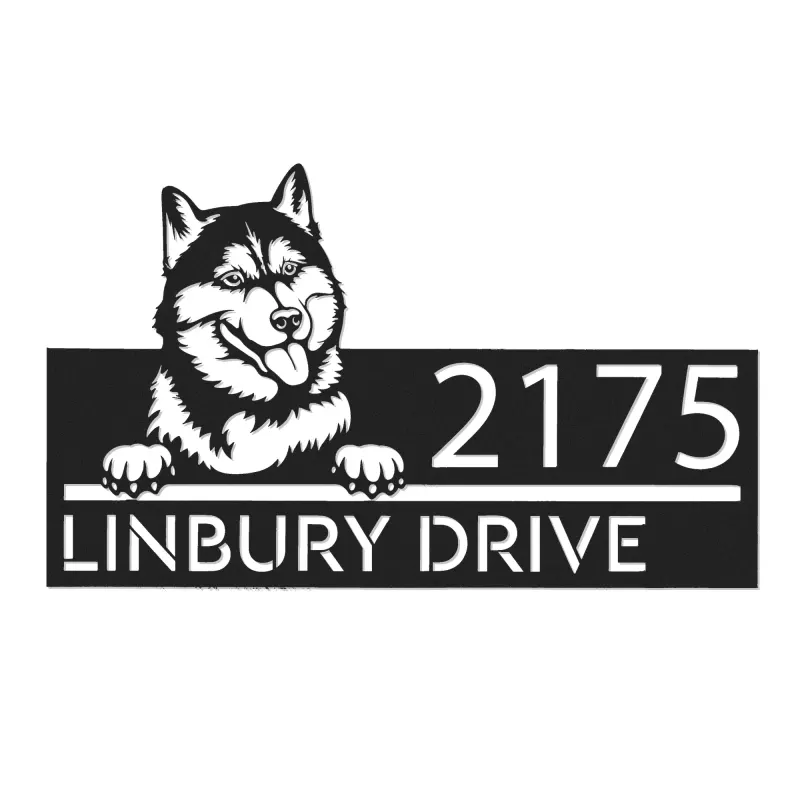 Custom Metal Siberian Husky dog Puppy Metal Address Sign House number Hanging Address Plaque Yard Sign Outdoor decor