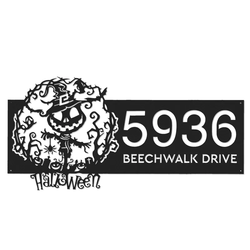 Custom Metal Scarecrow Halloween Metal Address Sign House number Hanging Address Plaque Yard Outdoor Sign