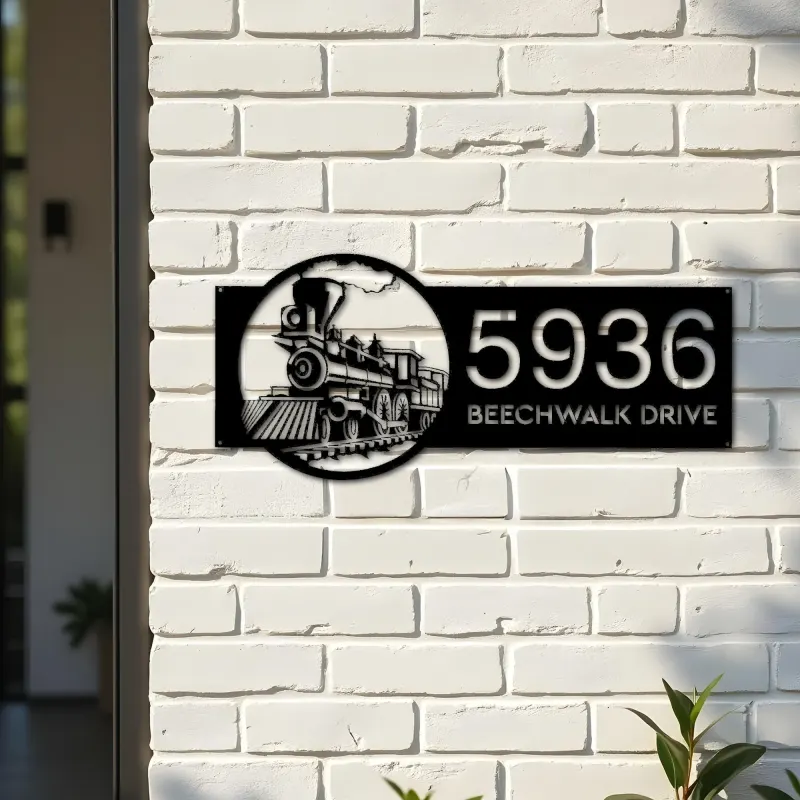 Custom Metal Train Metal Address Sign, House number, Outdoor Number Signage, Yard Sign Address Plate001