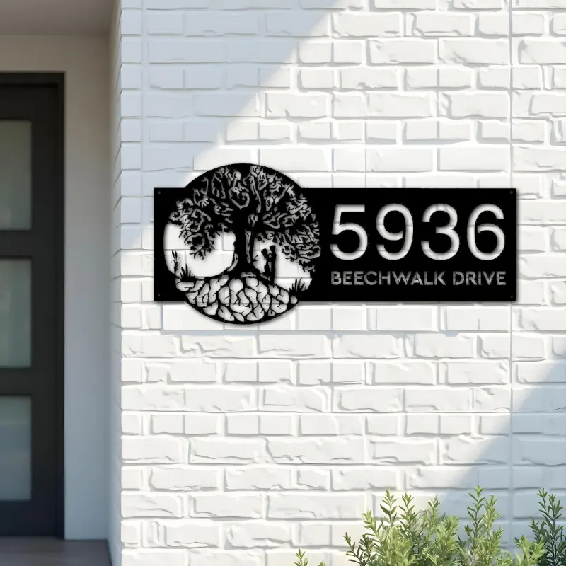 Custom Metal Tree of life couple lovers Address Sign House number Hanging Address Plaque Yard Sign Outdoor Sign