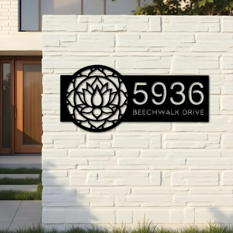 Custom Metal Manlada lotus Metal Address Sign, House number, Outdoor Number Signage, Yard Sign Address Plate