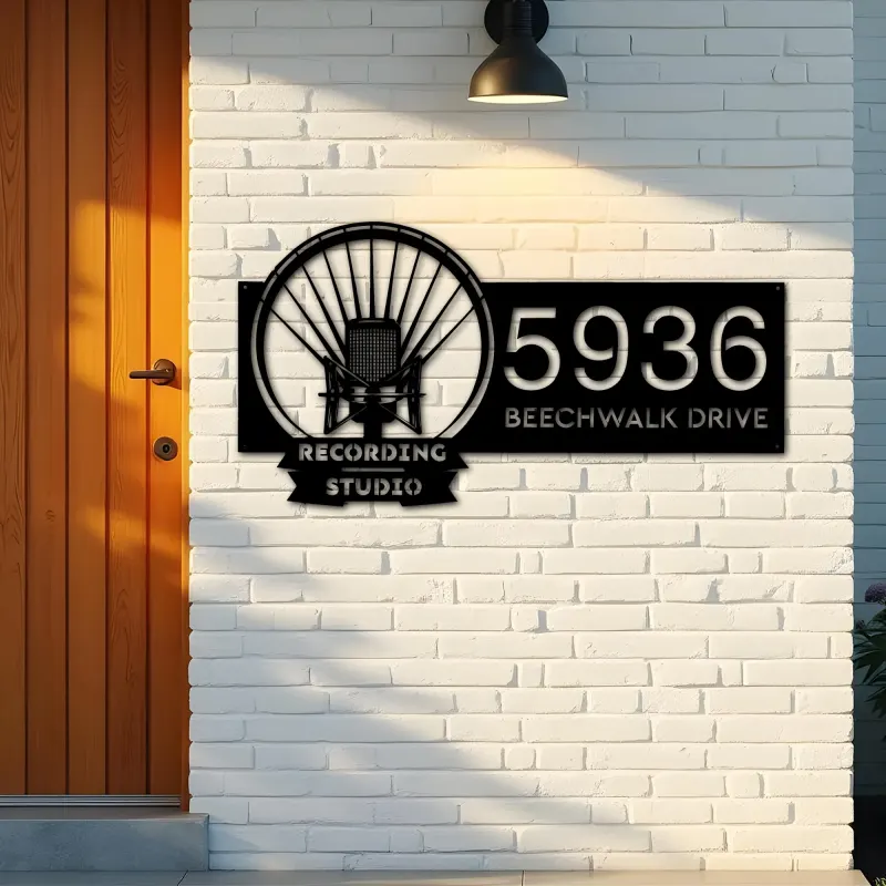Custom Metal Record player Recording studio logo Metal Address Sign, House number, Outdoor Number Signage, Yard Sign Address Plate