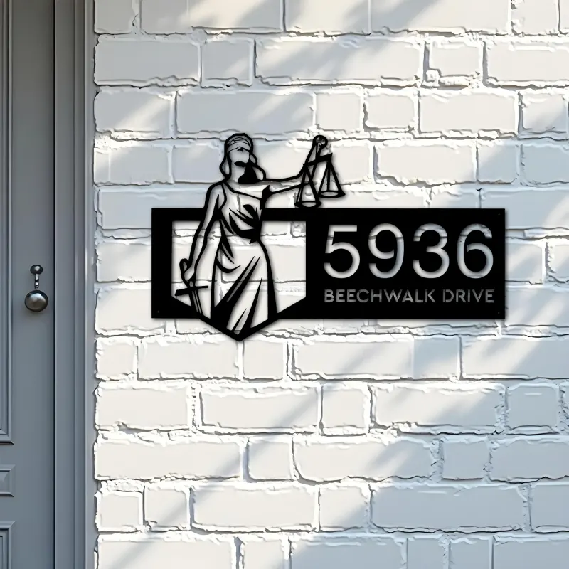 Custom Metal Lady Justice Themis lawyer Metal Address Sign, House number, Outdoor Number Signage, Yard Sign Address Plate