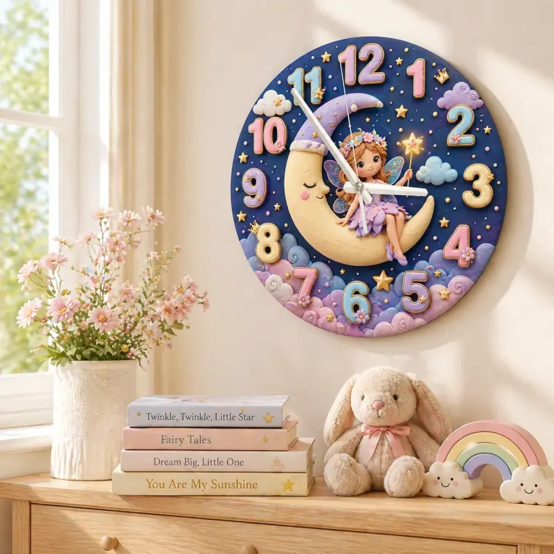 Magical Fairy Moon Kids Room Wall Clock