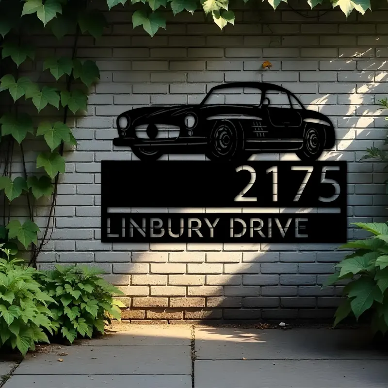 Custom Metal Classic car Metal Address Sign Custom House number Hanging Address Plaque Yard Sign Outdoor