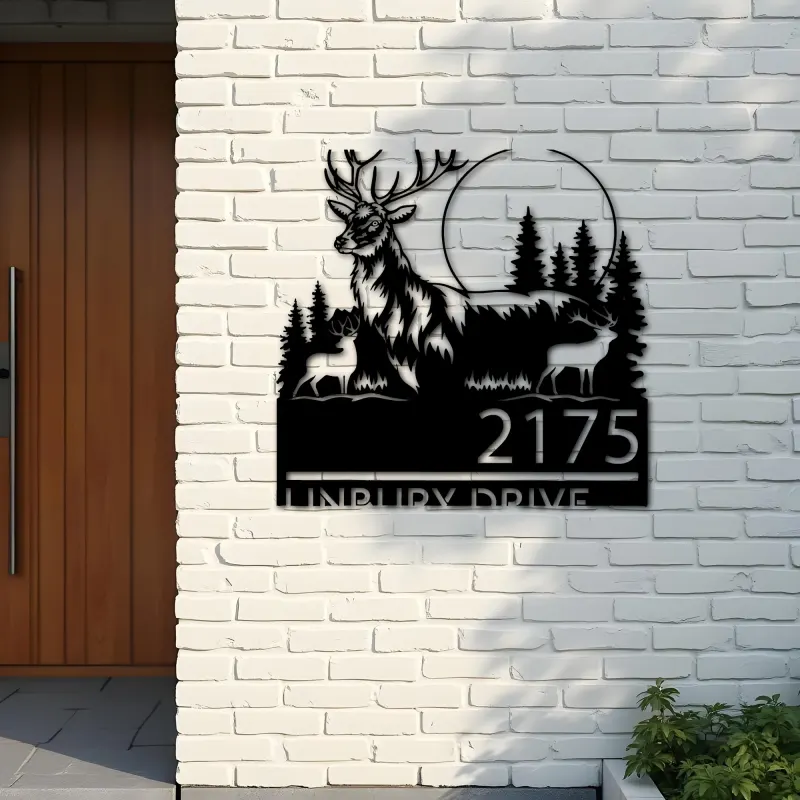 Custom Metal Elk deer wildlife scene Metal Address Sign, House number, Outdoor Number Signage, Yard Sign Address Plate