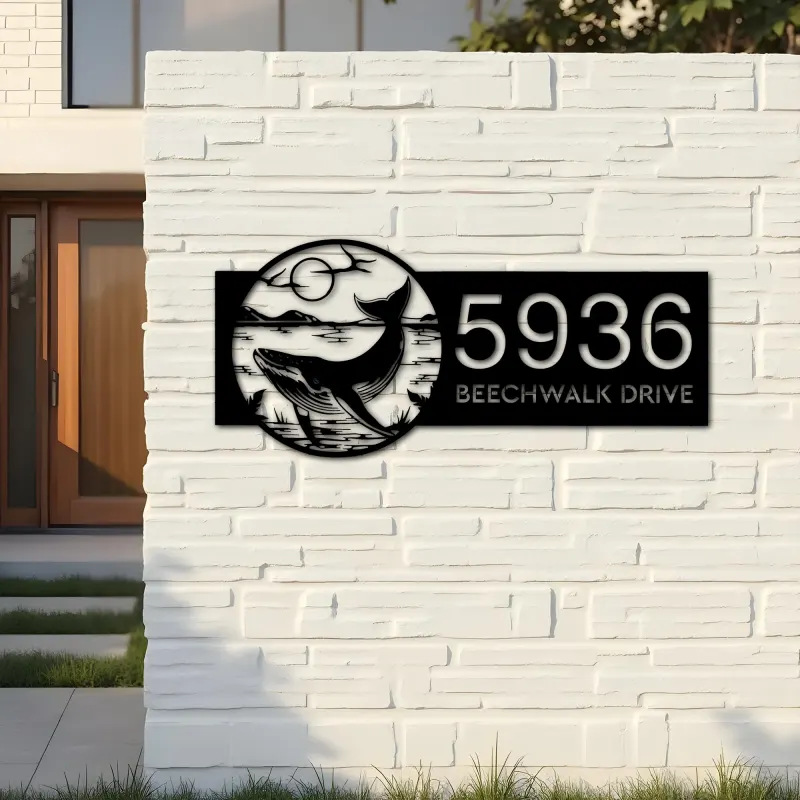 Custom Metal Blue whale Metal Address Sign Custom Hanging Address Plaque House number Yard Sign Outdoor Sign
