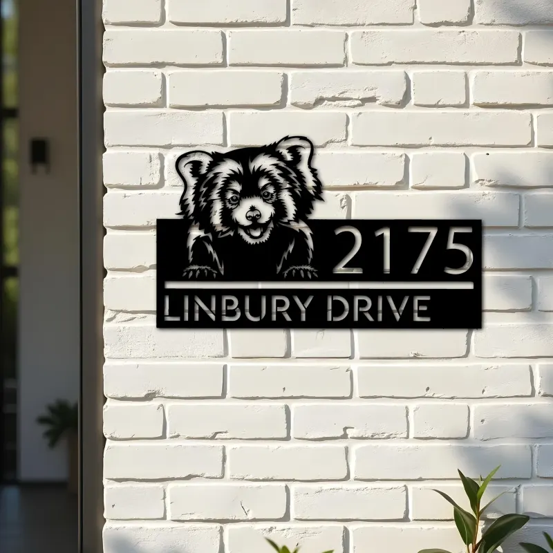 Custom Metal Peeking Red Panda Wild animal wildlife Metal Address Sign, House number, Outdoor Number Signage, Yard Sign Address Plate