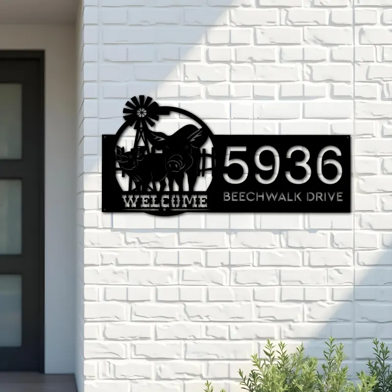 Custom Metal Pigs farmhouse animal ranch Metal Address Sign, House number, Outdoor Number Signage, Yard Sign Address Plate