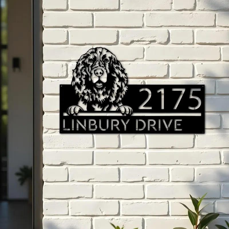 Custom Metal English Springer Spaniel dog Puppy Metal Address Sign House number Hanging Address Plaque Yard Sign Outdoor decor
