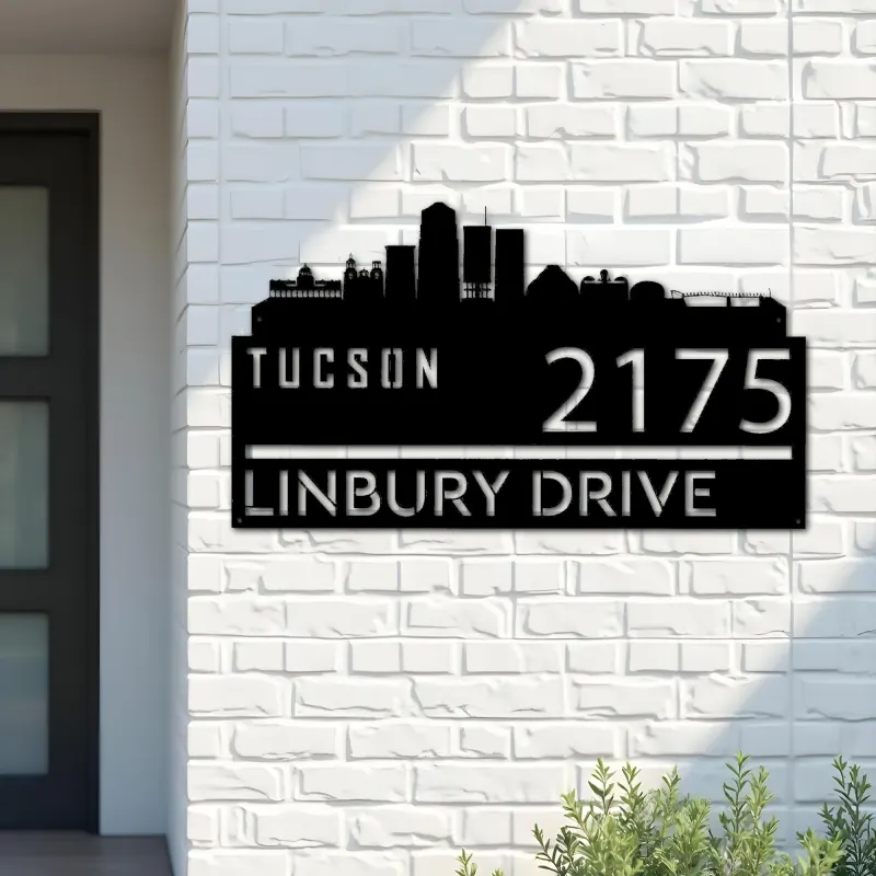 Custom Metal Tucson city skyline Metal Address Sign Hanging Address Plaque house number Yard Outdoor Sign