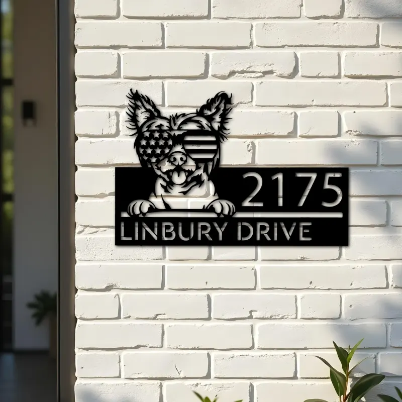 Custom Metal Chinese Crested dog US glasses Metal Address Sign House number Hanging Address Plaque Yard Sign Outdoor decor