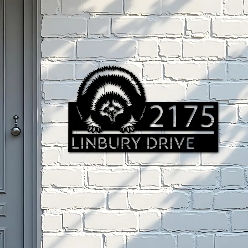 Custom Metal Peeking Echidna Wild animal wildlife Metal Address Sign, House number, Outdoor Number Signage, Yard Sign Address Plate
